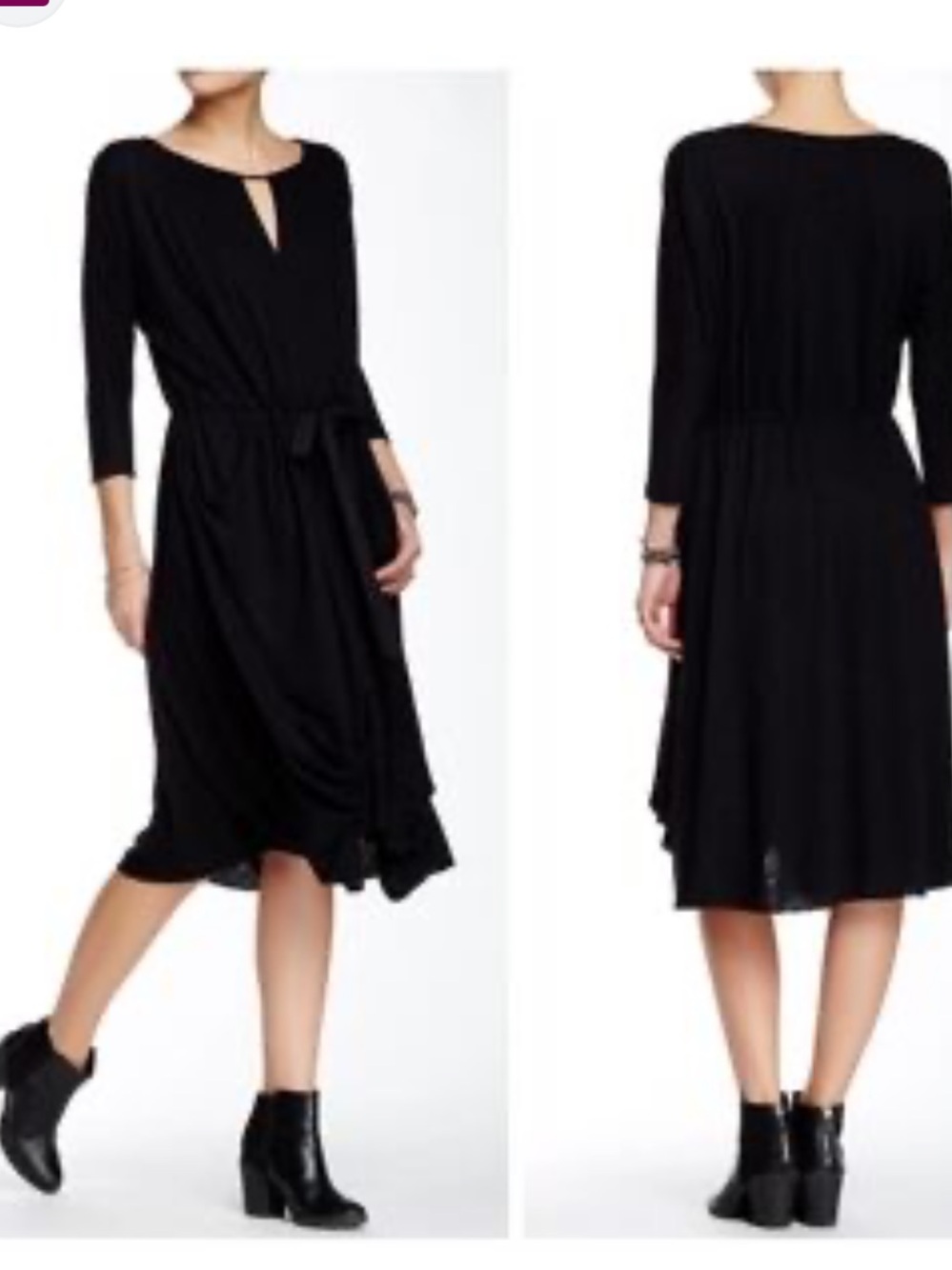 Free People Black Midi Dress-Skirt with Waist Tie